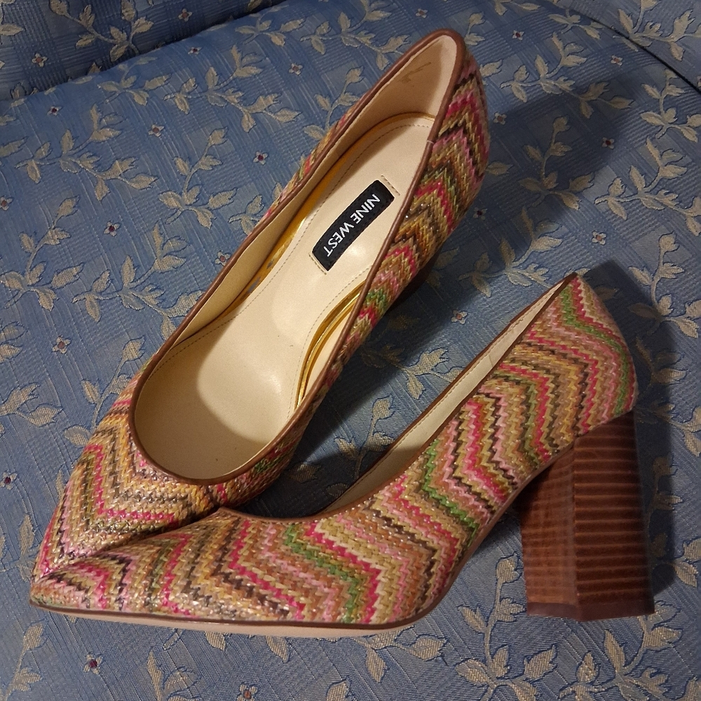 Nine West Multicolor Rafia Zigzag Pumps